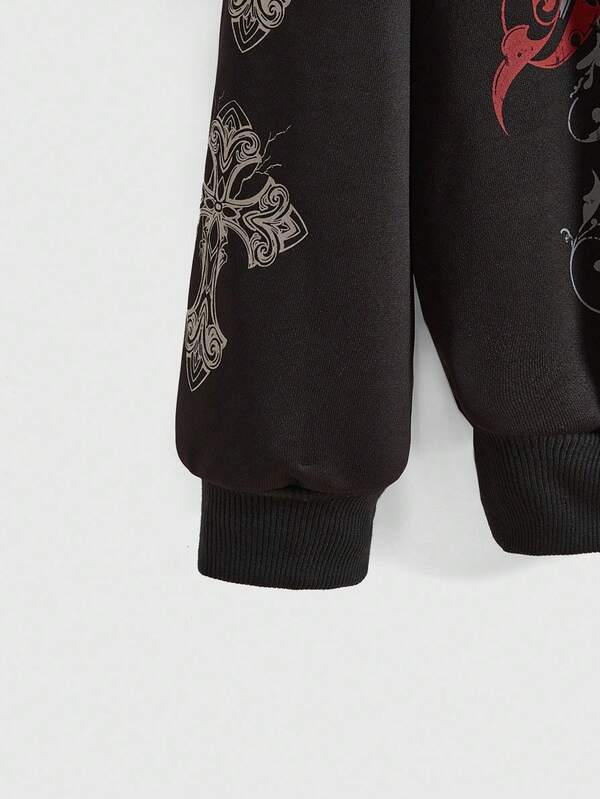 Moletom Com Capuz E Zíper Frontal Com Estampa Gráfica Streetwear