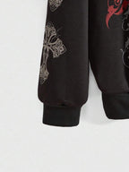 Moletom Com Capuz E Zíper Frontal Com Estampa Gráfica Streetwear