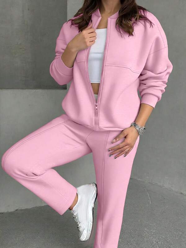 Conjunto Moletom Premium Com Jaqueta Bomber E Calça Reta Casual
