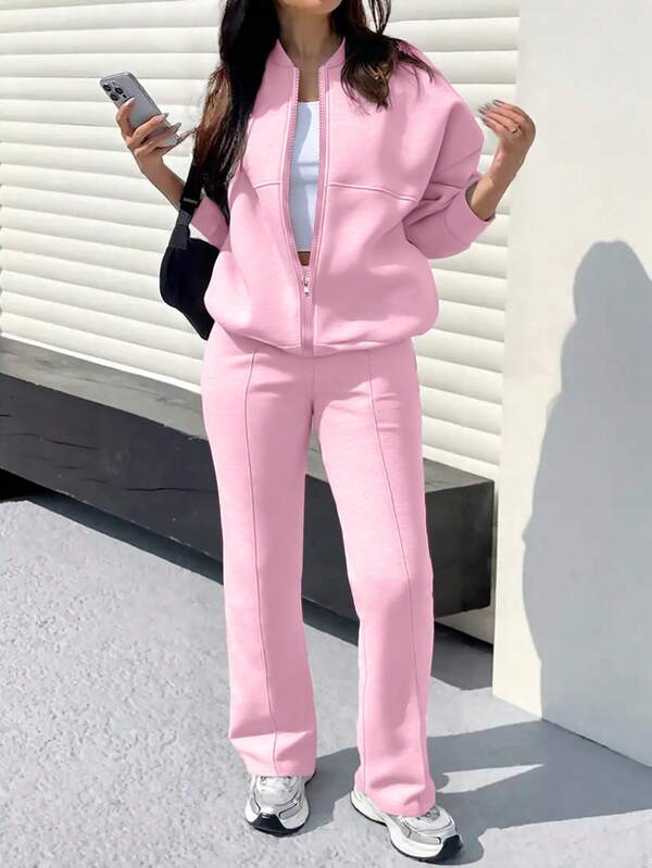 Conjunto Moletom Premium Com Jaqueta Bomber E Calça Reta Casual