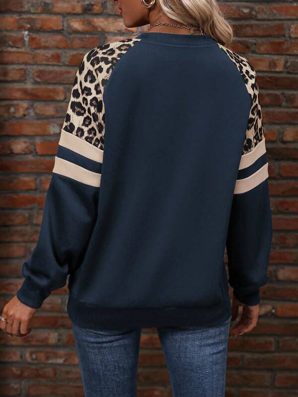 Moletom Gola Careca Com Mangas Animal Print Casual