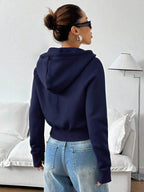 Moletom Cropped Com Zíper Capuz E Recortes