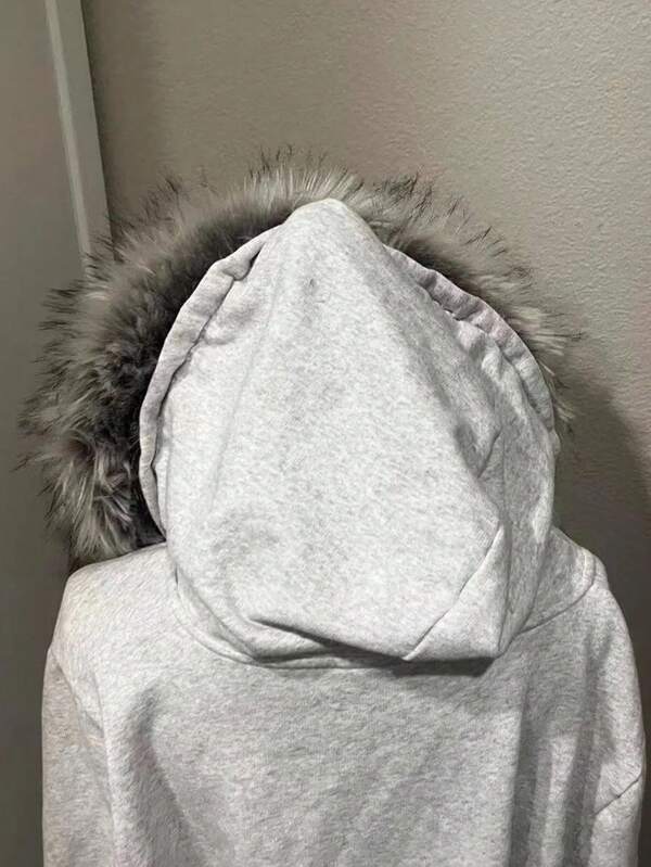 Moletom Com Capuz E Zíper Frontal Com Gola De Pelúcia Estampado
