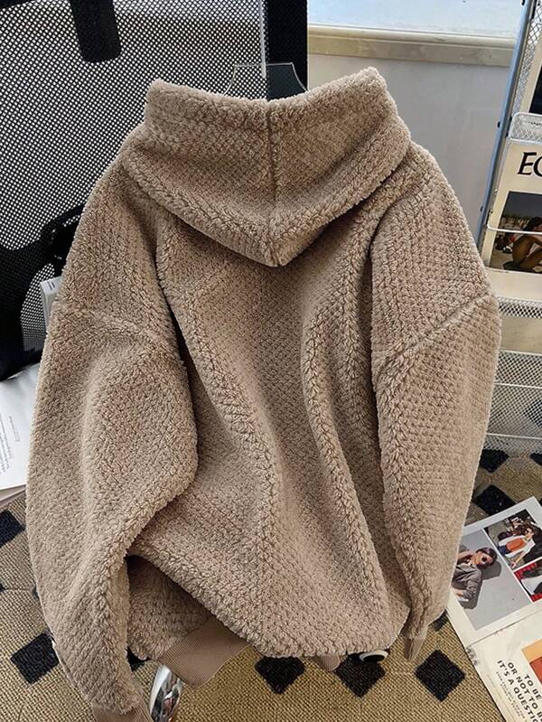 Moletom Teddy Com Capuz Peluciado Oversized Casual