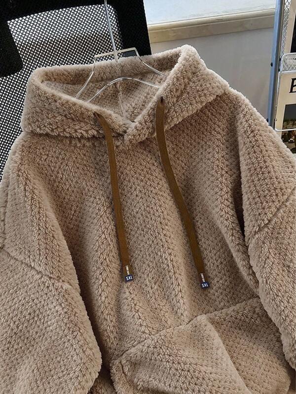 Moletom Teddy Com Capuz Peluciado Oversized Casual