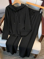 Conjunto Canelado Com Blusa De Capuz E Calça Reta Casual