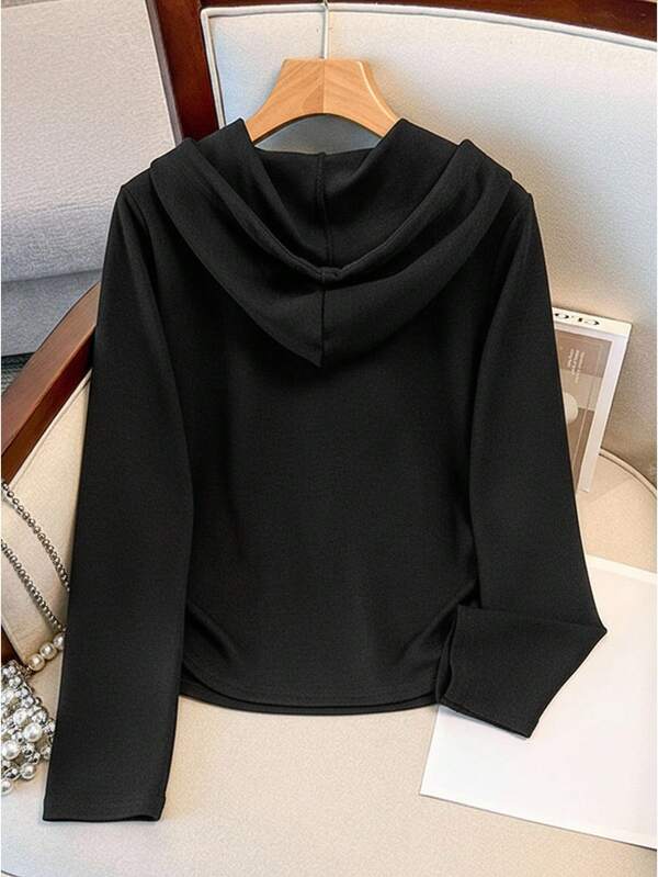 Conjunto Canelado Com Blusa De Capuz E Calça Reta Casual