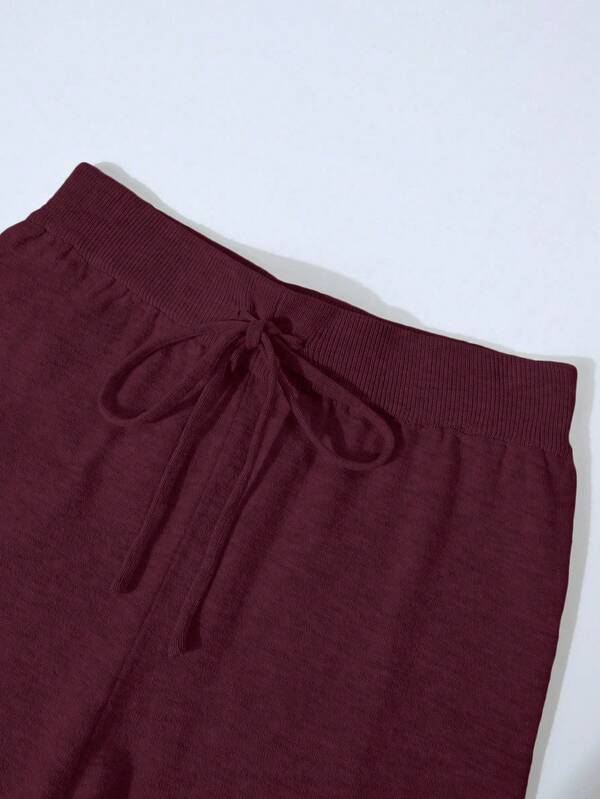 Conjunto Tricot Com Cardigan Cropped E Calça Pantalona Casual