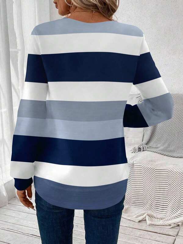 Moletom Listrado Gola Redonda Casual