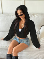 Moletom Cropped Com Capuz E Cordão Ajustável Casual