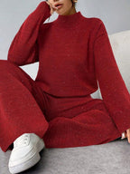 Conjunto Tricot Gola Alta Com Blusa Solta E Calça Pantalona