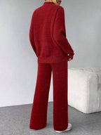 Conjunto Tricot Gola Alta Com Blusa Solta E Calça Pantalona