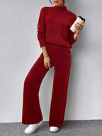 Conjunto Tricot Gola Alta Com Blusa Solta E Calça Pantalona