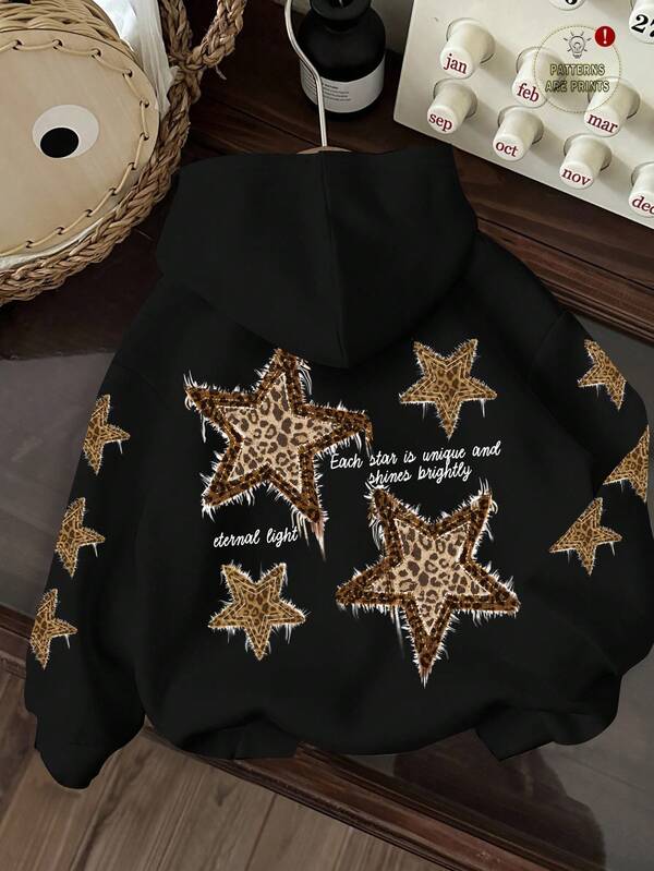 Moletom Com Capuz Com Aplique De Estrelas Nas Costas Casual