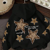 Moletom Com Capuz Com Aplique De Estrelas Nas Costas Casual