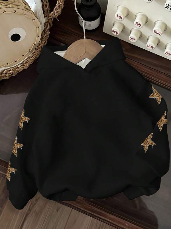 Moletom Com Capuz Com Aplique De Estrelas Nas Costas Casual