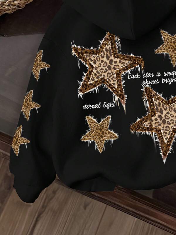Moletom Com Capuz Com Aplique De Estrelas Nas Costas Casual