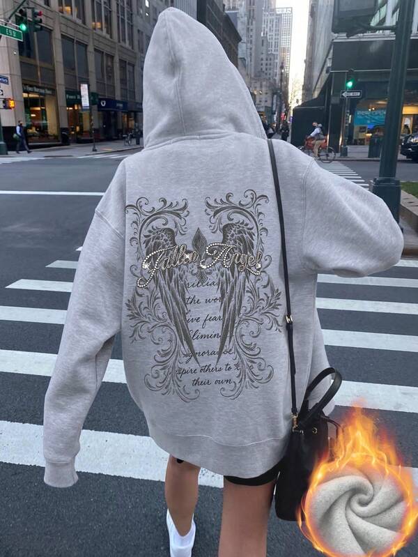 Moletom Com Capuz Estampa Gráfica Nas Costas Streetwear