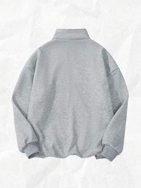 Moletom Gola Ampla Com Meio Zíper E Estampa Gráfica Casual