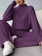 Conjunto Tricot Gola Alta Com Blusa Solta E Calça Pantalona