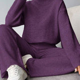 Conjunto Tricot Gola Alta Com Blusa Solta E Calça Pantalona