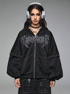 Moletom Com Capuz E Zíper Frontal Com Estampa Escrita Streetwear