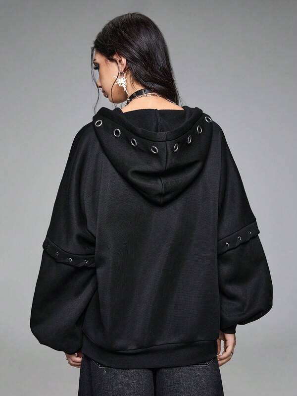 Moletom Com Capuz E Zíper Frontal Com Estampa Escrita Streetwear