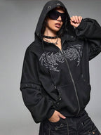 Moletom Com Capuz E Zíper Frontal Com Estampa Escrita Streetwear
