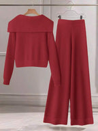 Conjunto Tricot Canelado Com Cardigan De Botões E Calça Pantalona