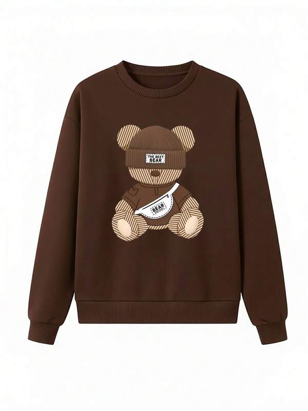 Moletom Gola Careca Com Estampa De Urso Casual