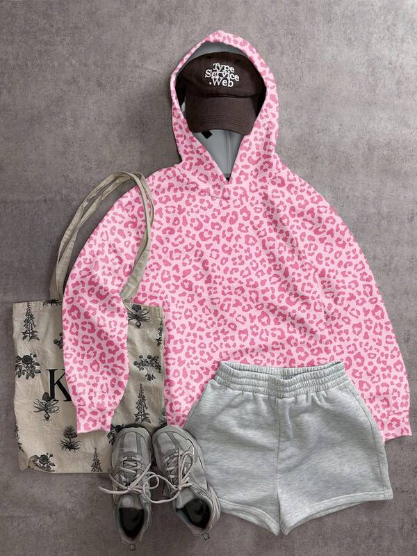Moletom Com Capuz Animal Print Onça Casual