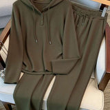 Conjunto Canelado Com Blusa De Capuz E Calça Reta Casual