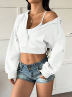 Moletom Cropped Com Capuz E Cordão Ajustável Casual