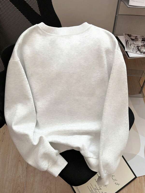 Moletom Gola Careca Com Laço Bordado Em Strass Casual