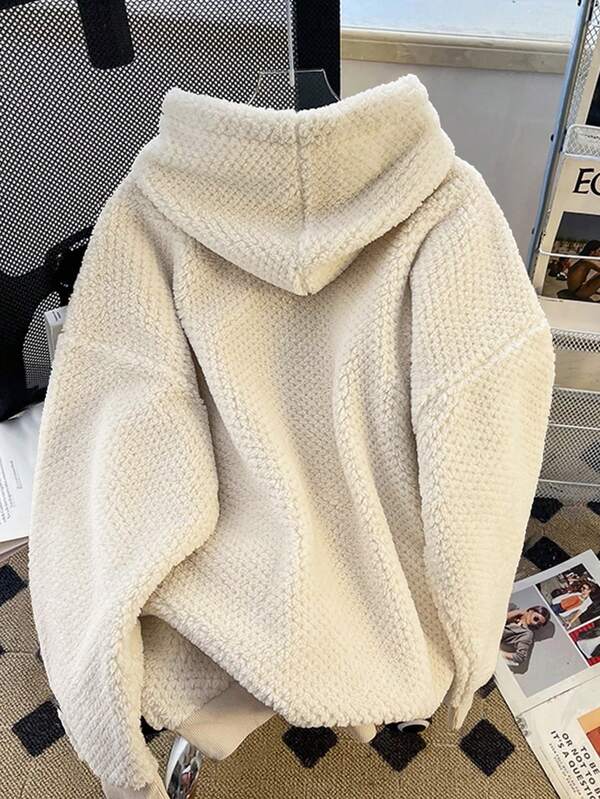 Moletom Teddy Com Capuz Peluciado Oversized Casual