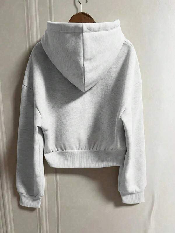 Moletom Com Capuz Cropped Com Zíper E Bolso Canguru