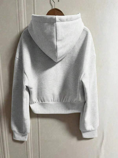 Moletom Com Capuz Cropped Com Zíper E Bolso Canguru
