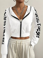 Moletom Cropped Com Capuz E Zíper Frontal Estampa Escrita Gothic
