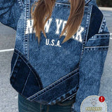 Moletom Com Capuz Estampa Jeans Patchwork Casual