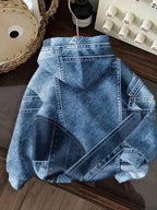 Moletom Com Capuz Estampa Jeans Patchwork Casual