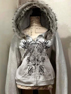 Moletom Com Capuz E Zíper Frontal Com Gola De Pelúcia Estampado