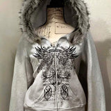 Moletom Com Capuz E Zíper Frontal Com Gola De Pelúcia Estampado