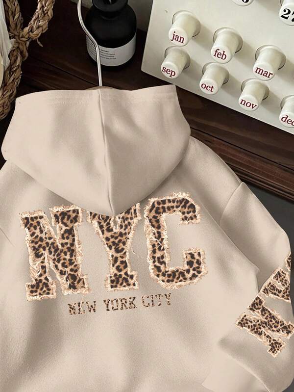 Moletom Com Capuz Estampa NYC Animal Print Nas Costas Casual