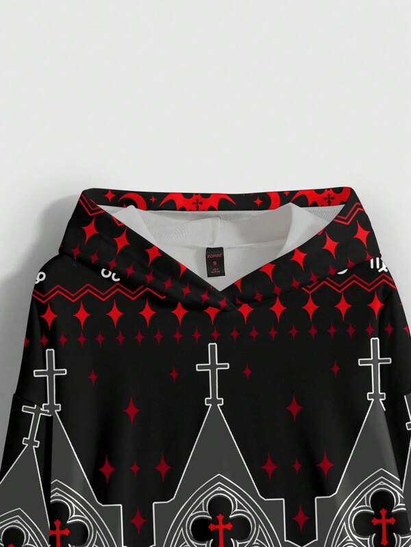 Moletom Com Capuz Estampa Gótica Casual