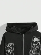 Moletom Com Capuz E Zíper Frontal Com Estampa Patchwork Casual