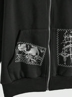 Moletom Com Capuz E Zíper Frontal Com Estampa Patchwork Casual