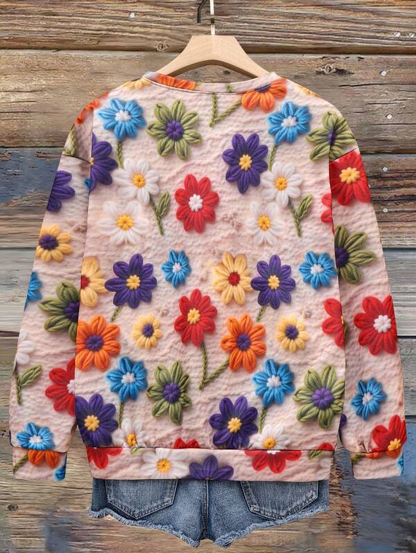 Moletom Gola Redonda Com Estampa Floral