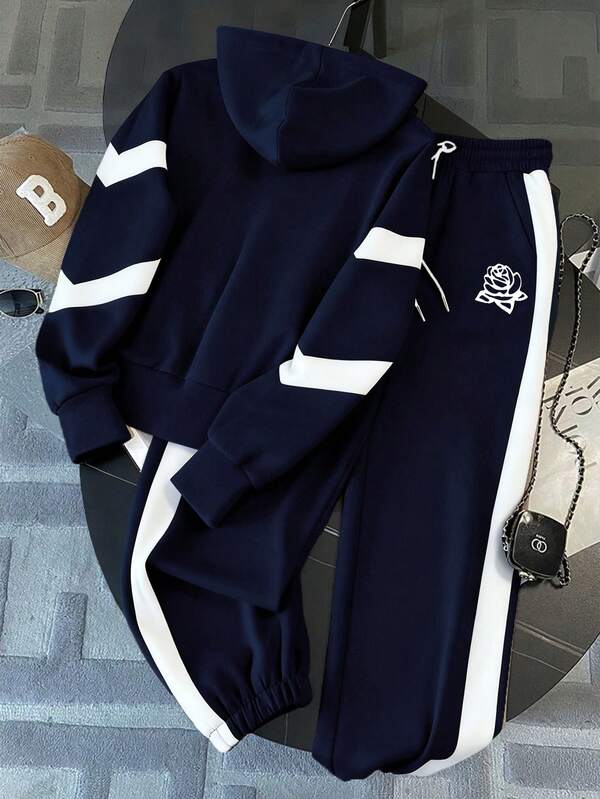 Conjunto Moletom Com Blusa De Capuz Meio Zíper E Calça Jogger Casual