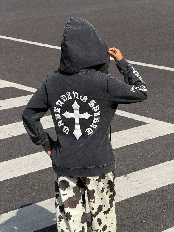 Moletom Com Capuz Com Estampa Nas Costas Streetwear