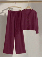 Conjunto Tricot Com Cardigan Cropped E Calça Pantalona Casual